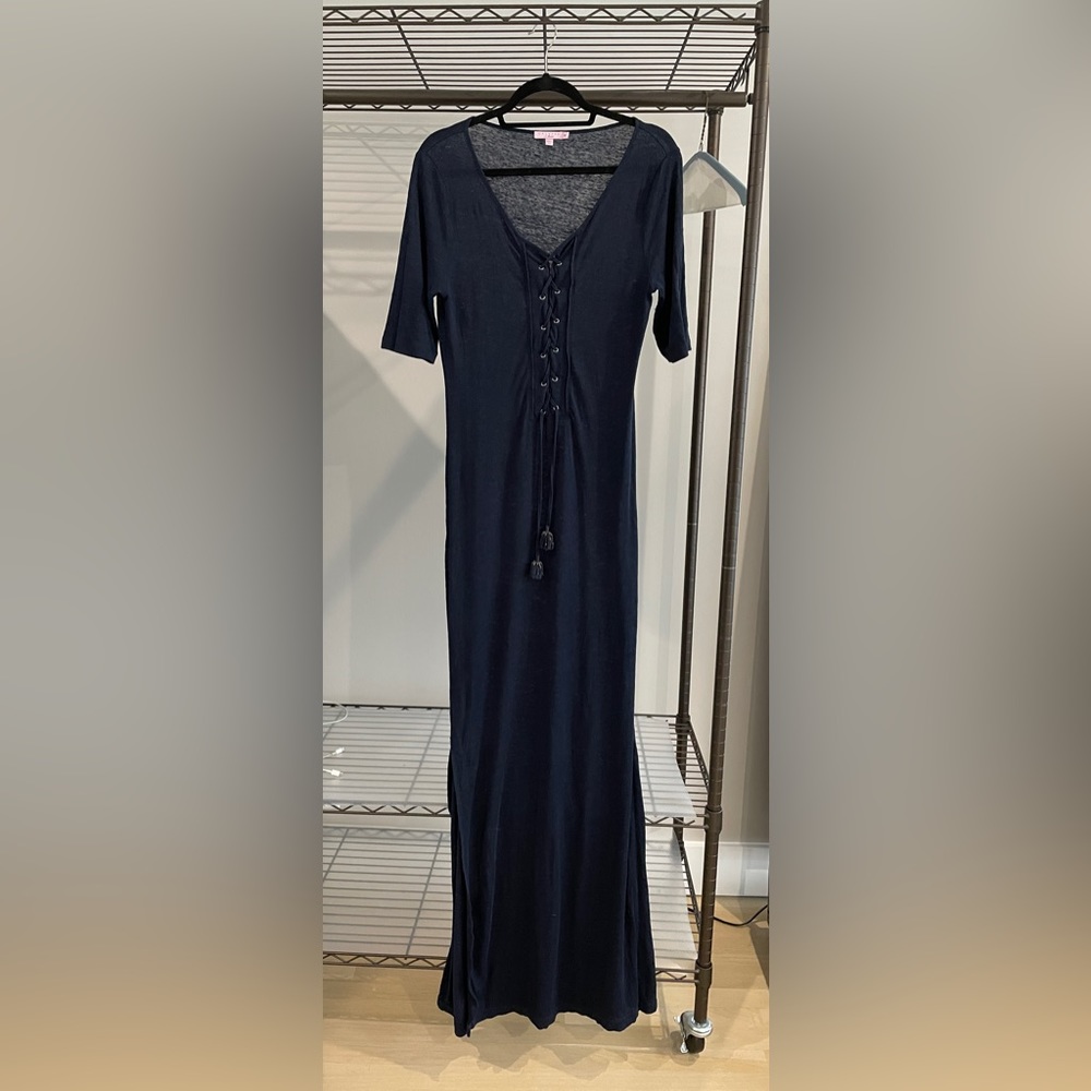 Calypso St. Barth Linen Maxi Dress Navy Blue Resort